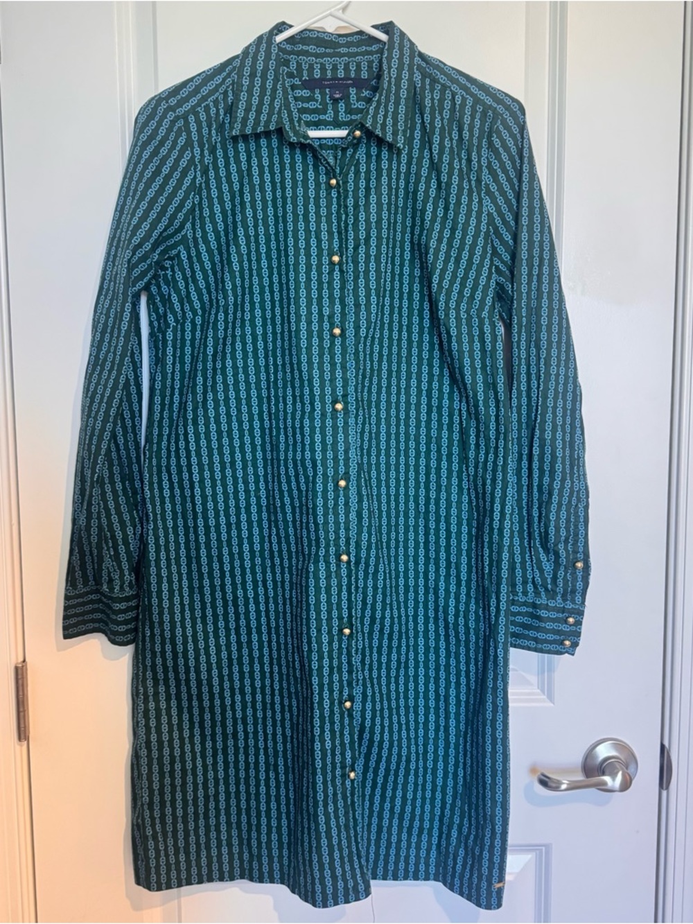 Tommy Hilfiger Long Sleeve Shirt Dress Teal/Blue, Button-Up, Size Med